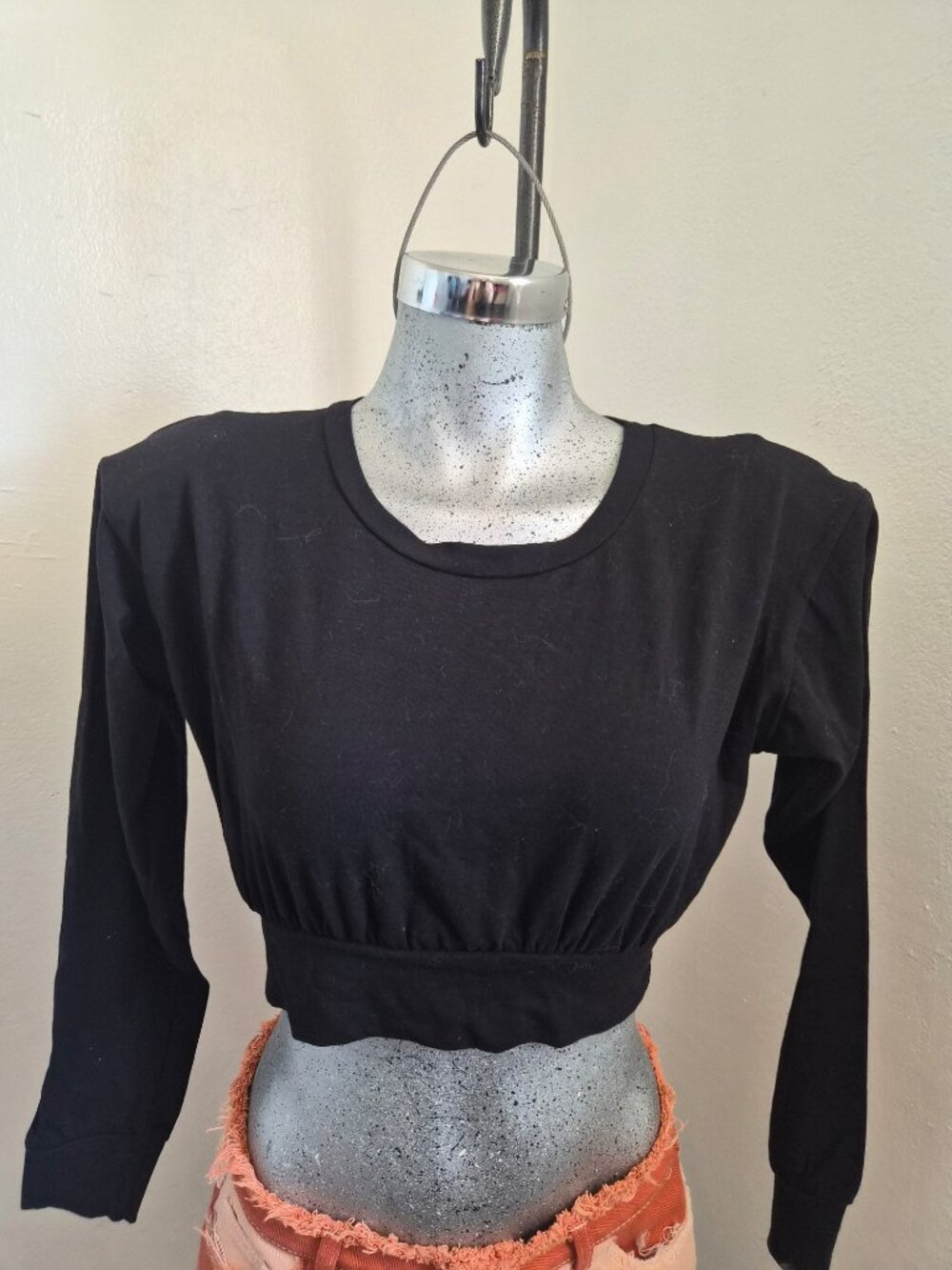 Fashion Nova Black Long Sleeve Shoulder Pad Crop Top